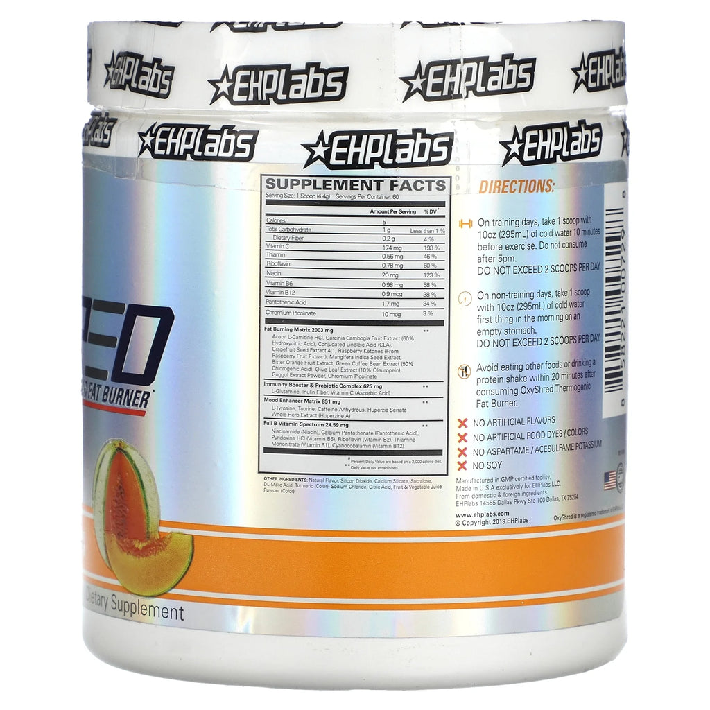 EHP Labs Oxyshred Pre Workout Powder & Shredding Supplement - Preworkout Powder with L Glutamine & Acetyl L Carnitine, Energy Boost Drink - Wild Melon, 60 Servings