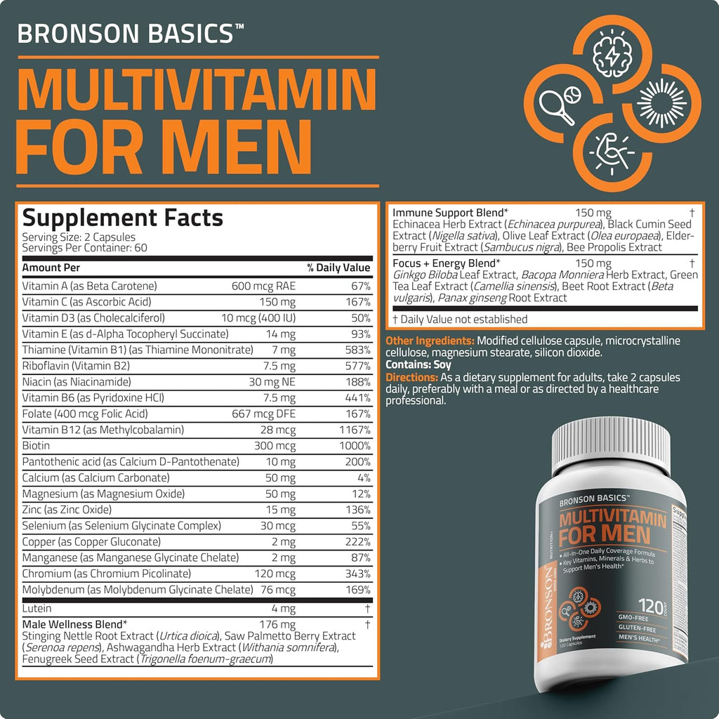 Multivitamin for Men All-In-One Daily Coverage Formula Key Vitamins, Minerals & Herbs to Support Men'S Health, 120 Capsules