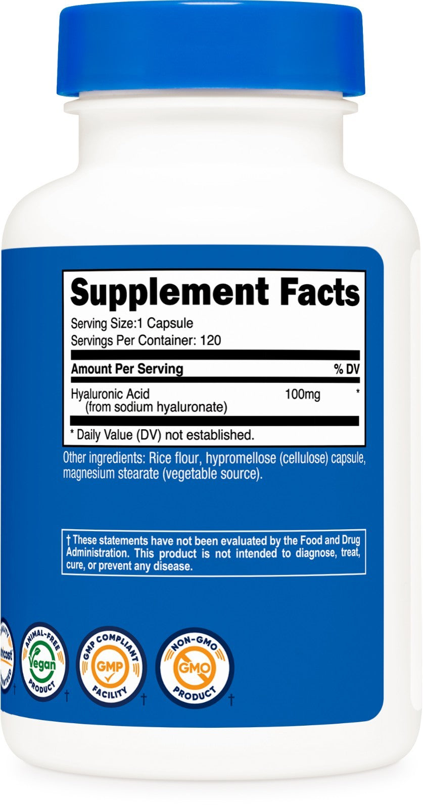 Nutricost Hyaluronic Acid Capsules 100Mg per Serving (120 Vegetarian Capsules)