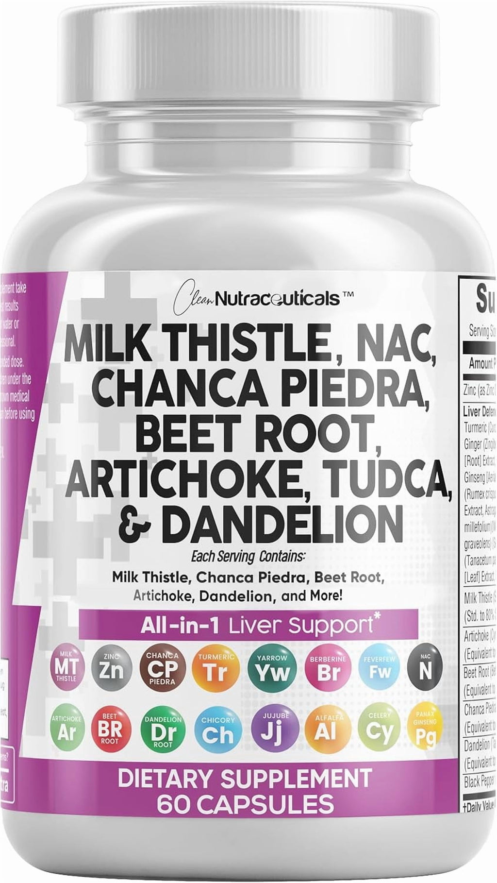 Clean Nutraceuticals Milk Thistle NAC Chanca Piedra Beet Root Artichoke Dandelion Root - Liver Cleanse Detox & Repair Supplement plus TUDCA Choline & Ginger 60 Count