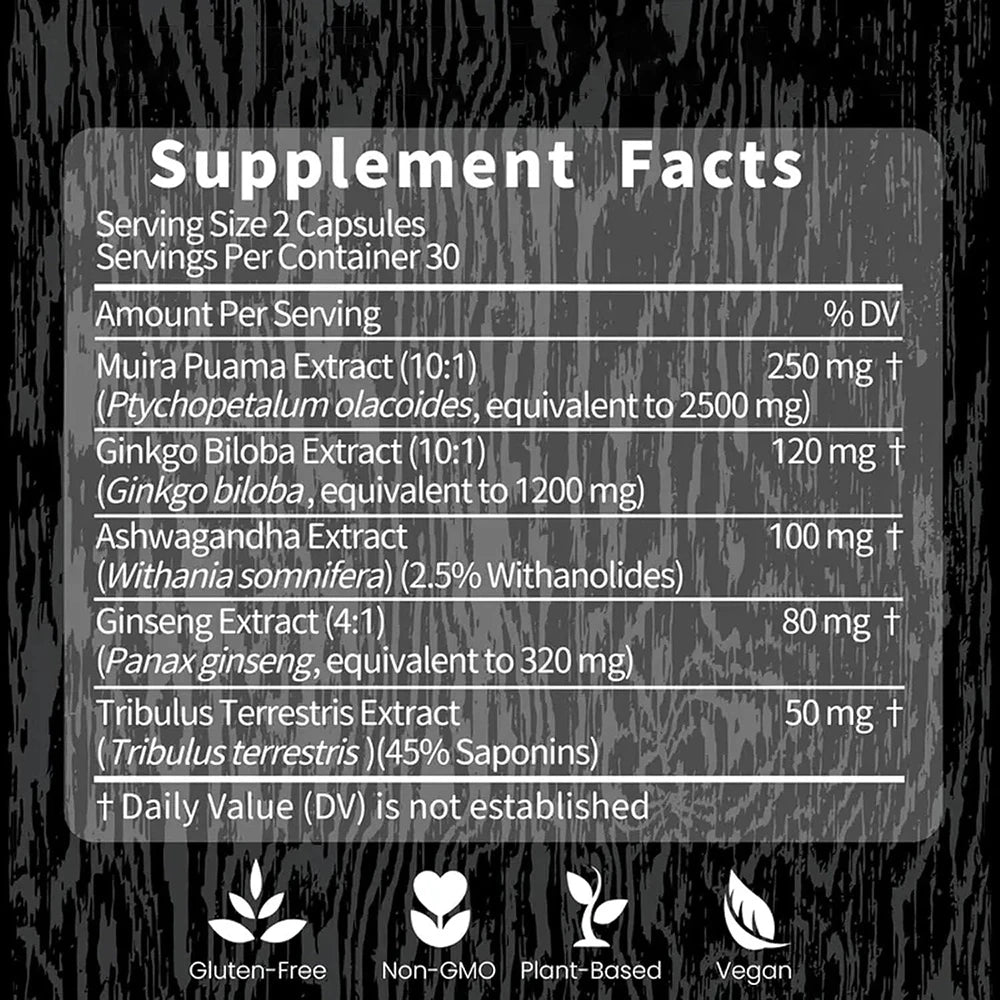 Potency Wood Herbal Supplements with Ginseng Ashwagandha, 60 Capsules, Adaptogen Energy Stamina Immune Antioxidants Gut Health