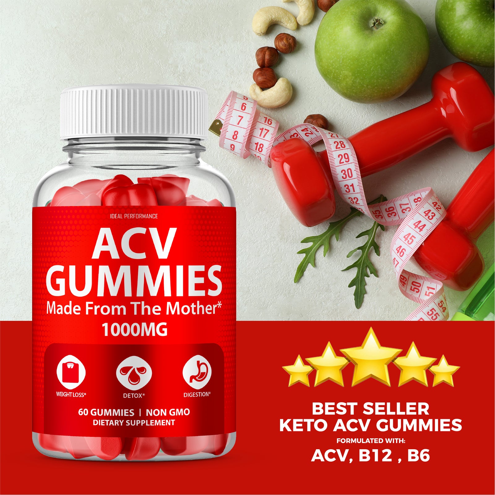 ACV Gummies with Mother 1000 Mg Apple Cider Vinegar (60 Gummies)