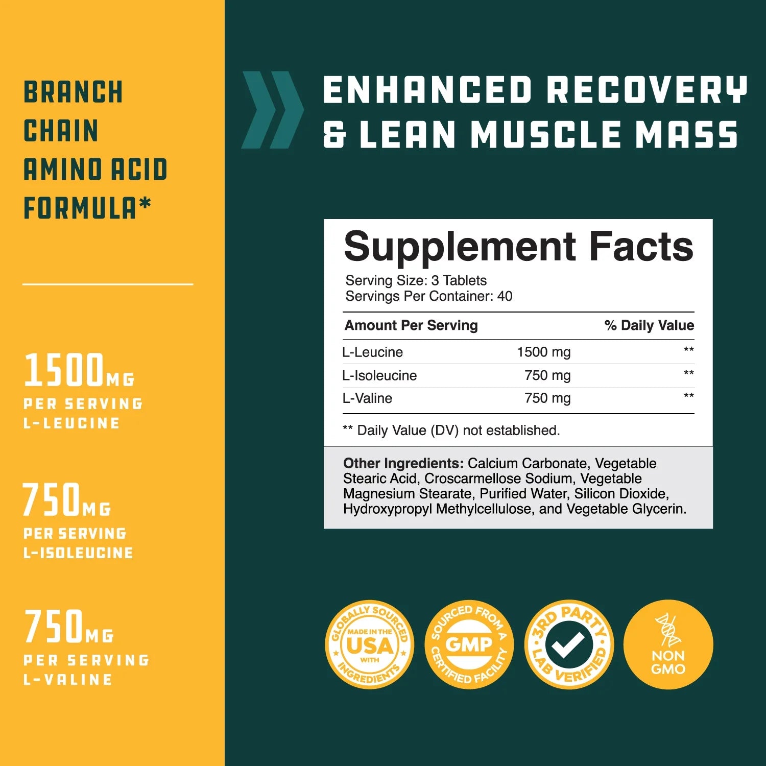 Nature’S Craft Branch Chain Amino Acid Supplement for Post Workout Muscle Recovery, 120 Tablets