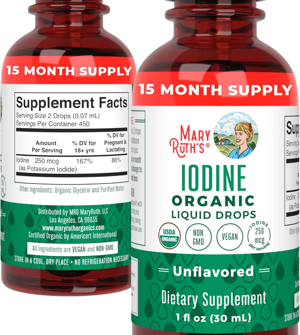 Maryruth Organics Iodine Liquid Drops | Potassium Iodide | 1 Year Supply | 450 Servings | Thyroid Health | USDA Organic| Vegan | Non-Gmo | Gluten Free | 1 Fl Oz