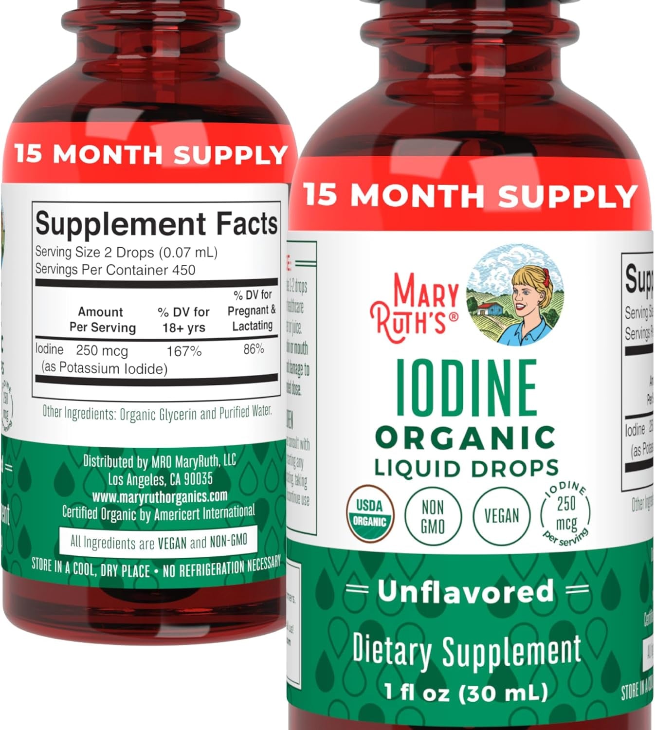 Maryruth Organics Iodine Liquid Drops | Potassium Iodide | 1 Year Supply | 450 Servings | Thyroid Health | USDA Organic| Vegan | Non-Gmo | Gluten Free | 1 Fl Oz