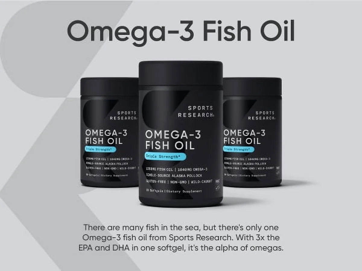Sports Research Omega 3 Fish Oil Supplement, Triple Strength 1250Mg Omega 3 Fatty Acids, 60 Softgels
