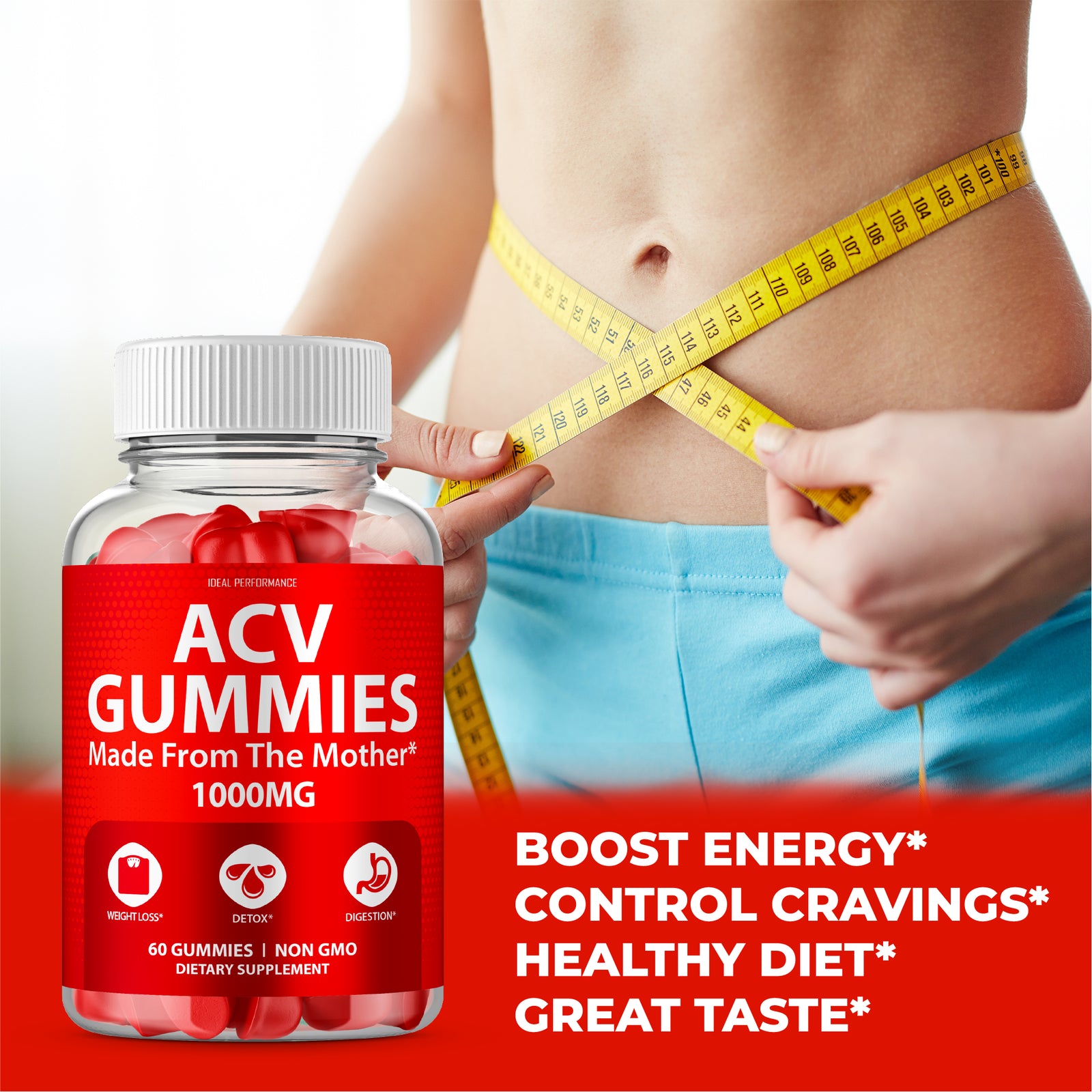 ACV Gummies with Mother 1000 Mg Apple Cider Vinegar (60 Gummies)