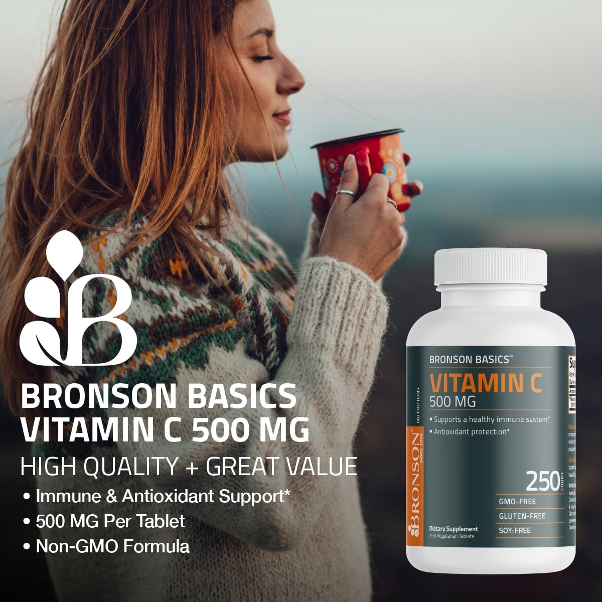 Vitamin C 500 MG Supports a Healthy Immune System & Antioxidant Protection, Non-Gmo, 250 Vegetarian Tablets