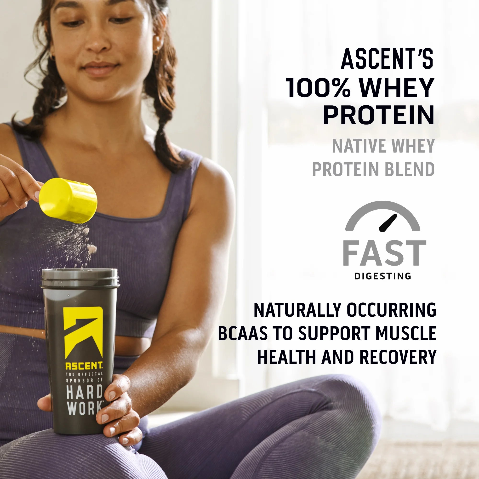 Ascent 100% Whey Protein Powder - Post Workout Whey Protein Isolate, Unflavored, 2 Lb