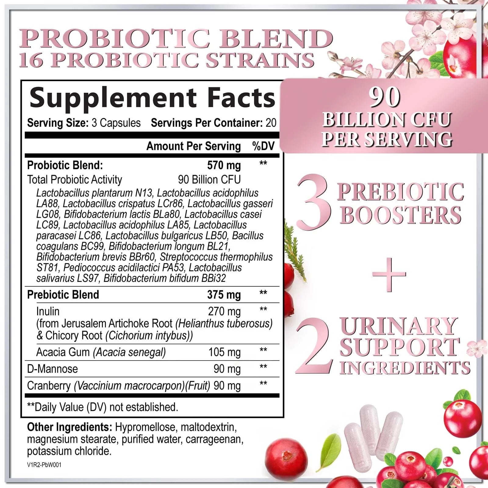 Probiotics for Women Digestive Health Support - 16 Strains Women'S Vaginal Probiotic with Prebiotics, Cranberry, PH, Immune Support, Urinary, & Feminine Health Support - USA Bottled - 60 Capsules