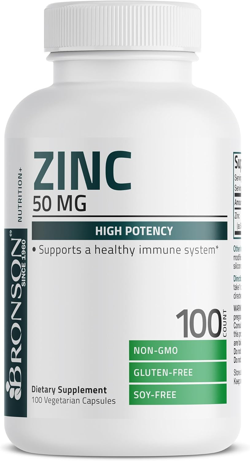 Zinc 50Mg Complex High Potency Immune Support Supplement & Antioxidant and Skin Health - Non GMO, 100 Vegetarian Capsules
