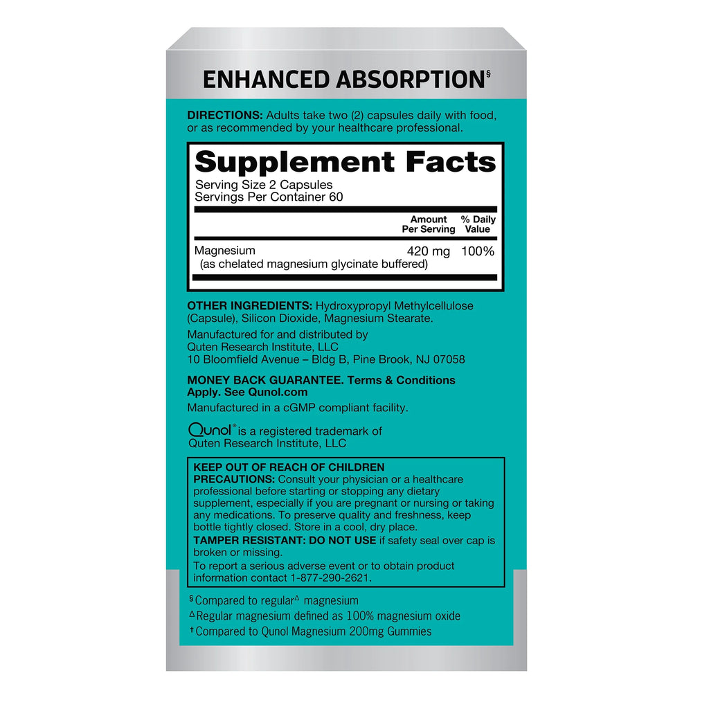 Qunol Magnesium Capsules 420Mg, High Absorption Magnesium Supplement, Extra Strength, Bone and Muscle Health Supplement, 120 Count