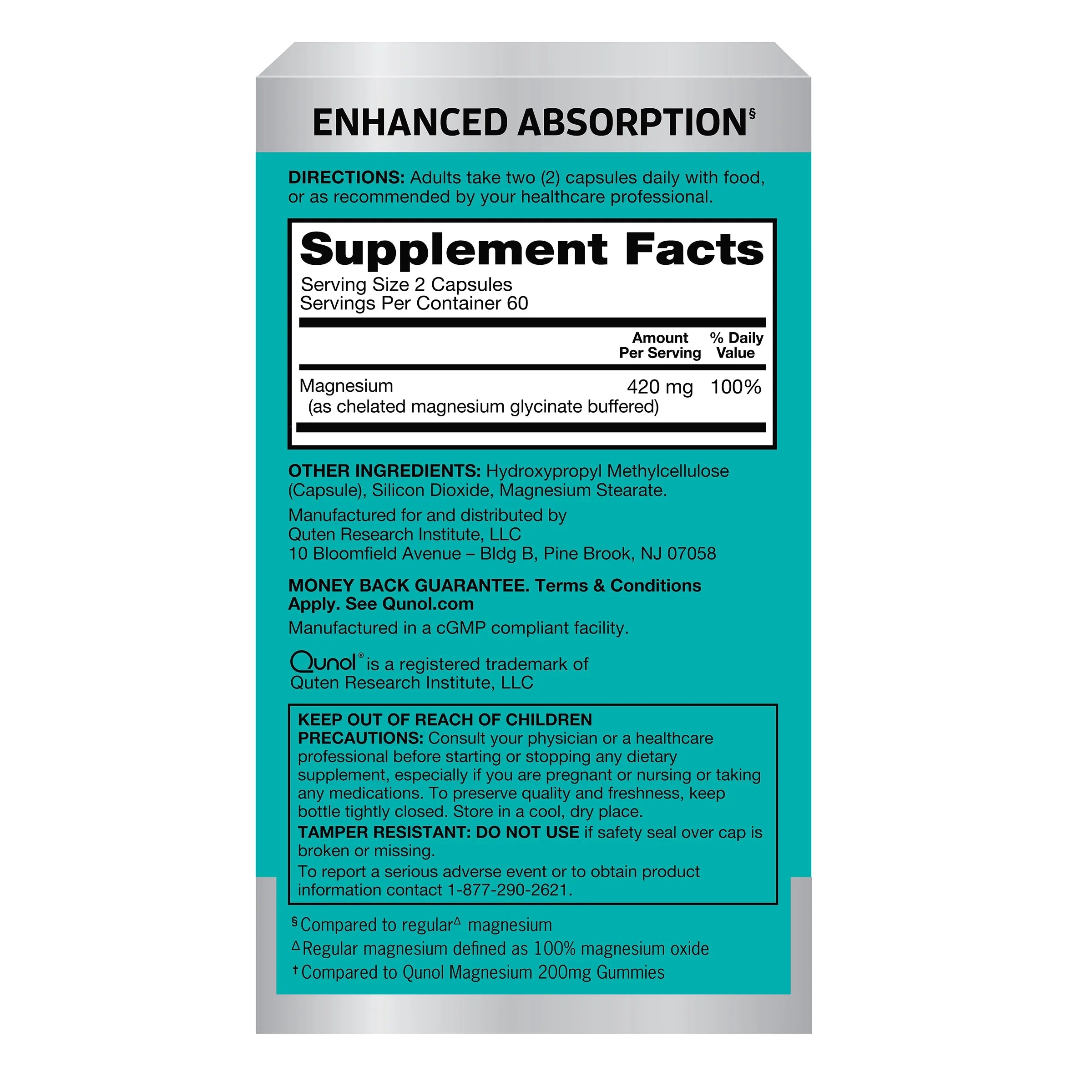 Qunol Magnesium Capsules 420Mg, High Absorption Magnesium Supplement, Extra Strength, Bone and Muscle Health Supplement, 120 Count