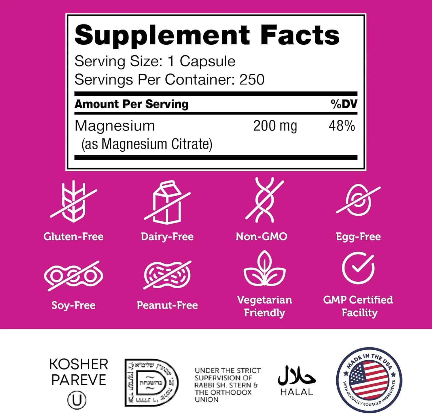 Zahler Magnesium Citrate 200 Mg Capsules, Advanced Magnesium Supplements for Muscle & Nerve Health, Bioactive Magnesium, 250 Capsules