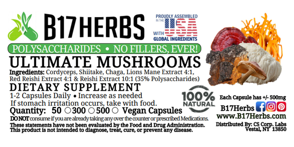 Ultimate Mushrooms Blend, Cordyceps, Lions Mane, Reishi, Chaga, Shiitake 50 Caps
