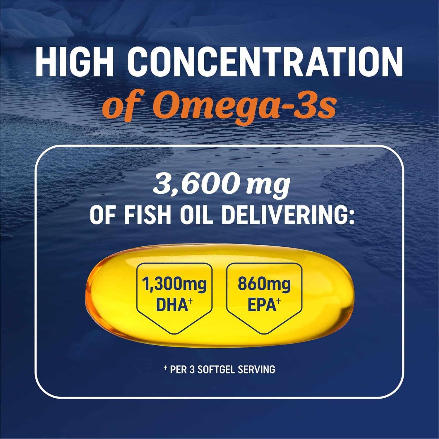 Triple Strength Omega 3 Fish Oil 3600 Mg | EPA & DHA | over 2100Mg Omega-3 Fatty Acids | 1300Mg EPA + 860Mg DHA | Best Essential Fatty Acids | Premium Wild Caught & Burpless Fish Oil | 120 Ct