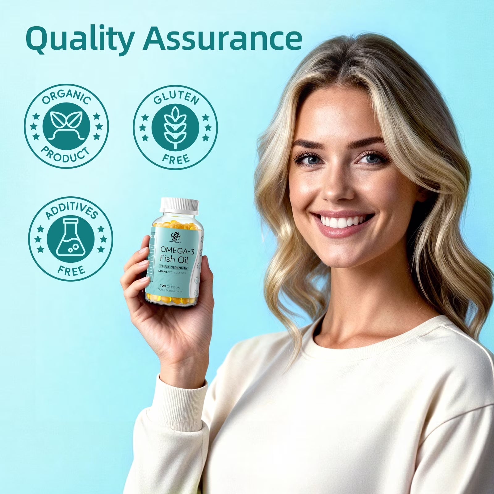 Omega-3 Fish Oil, with EPA & DHA Burpless Fish Oil Supplement, Promotes Brain & Heart Health, 120 Ct