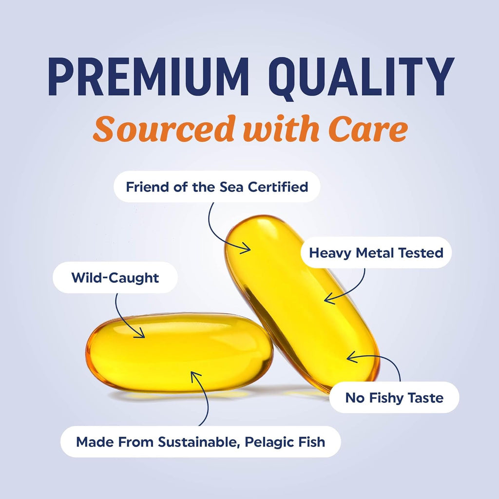 Triple Strength Omega 3 Fish Oil 3600 Mg | EPA & DHA | over 2100Mg Omega-3 Fatty Acids | 1300Mg EPA + 860Mg DHA | Best Essential Fatty Acids | Premium Wild Caught & Burpless Fish Oil | 120 Ct