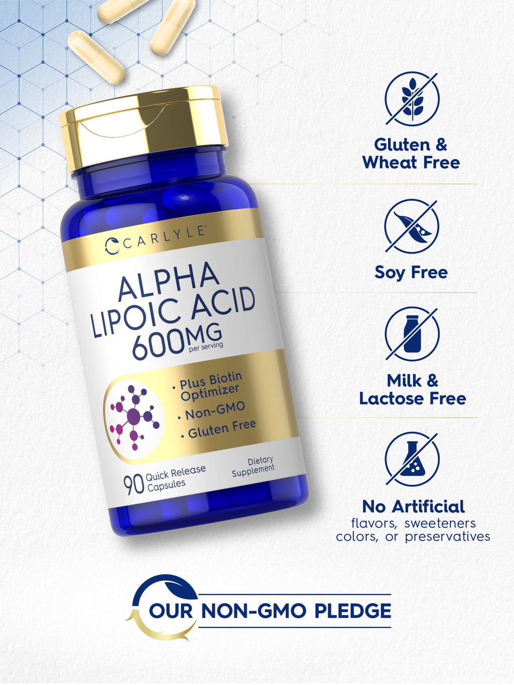 Alpha Lipoic Acid 600Mg | plus Biotin Optimizer | 90 Capsules | by Carlyle