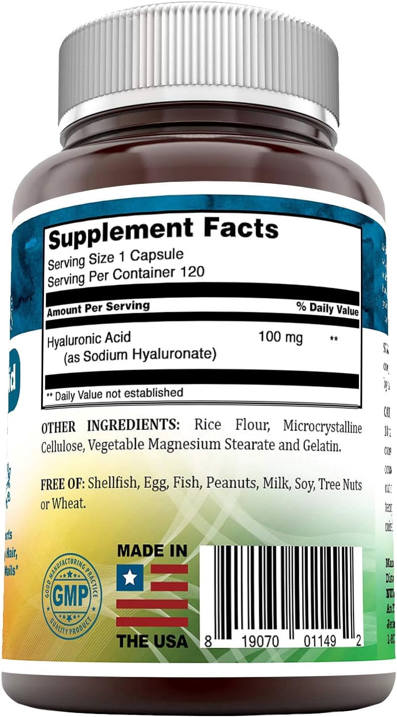 Nutri Essentials Hyaluronic Acid 100Mg per Serving 120 Capsules Supplement | Non GMO | Gluten Free