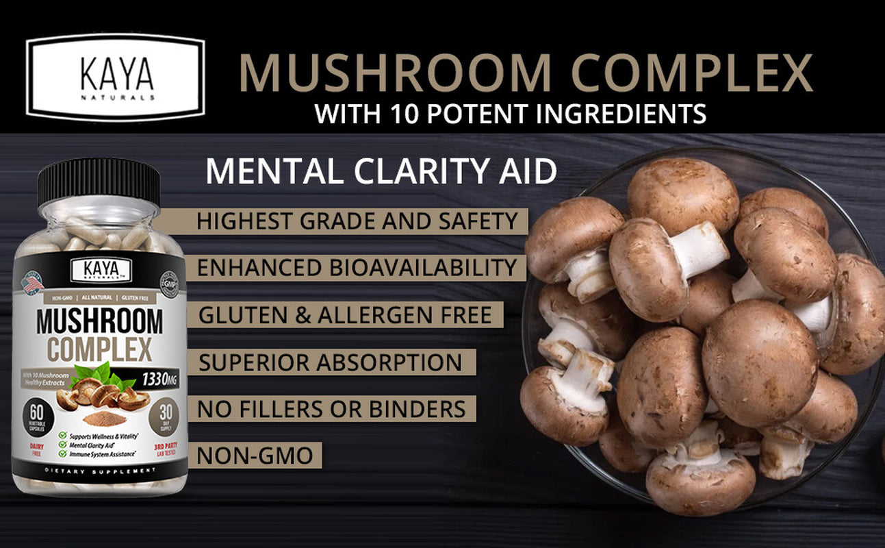 (2 Pack) Mushroom Complex Supplement, 60 Capsules Lions Mane, Reishi, Shiitake