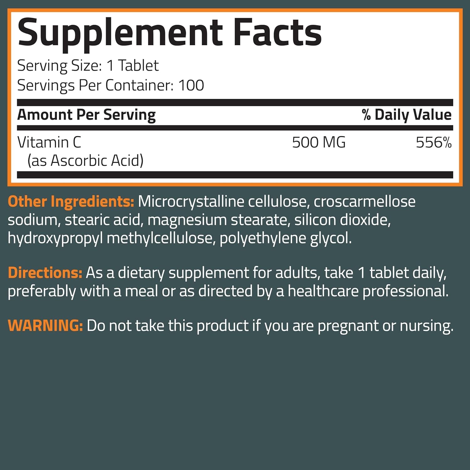 Vitamin C 500 MG Supports a Healthy Immune System & Antioxidant Protection, Non-Gmo, 250 Vegetarian Tablets