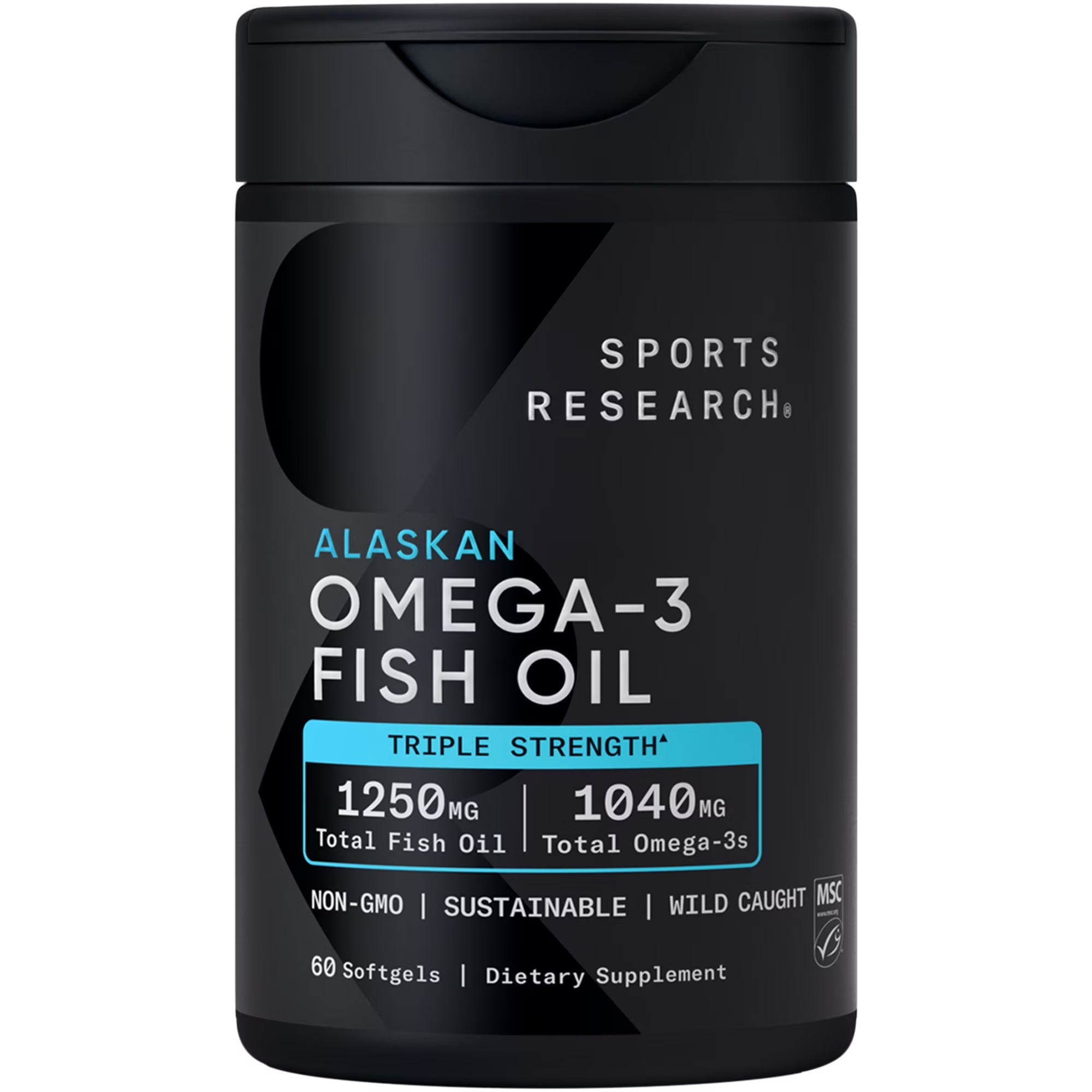 Sports Research Omega 3 Fish Oil Supplement, Triple Strength 1250Mg Omega 3 Fatty Acids, 60 Softgels
