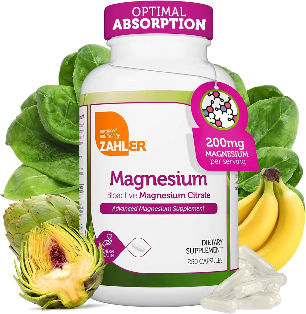 Zahler Magnesium Citrate 200 Mg Capsules, Advanced Magnesium Supplements for Muscle & Nerve Health, Bioactive Magnesium, 250 Capsules