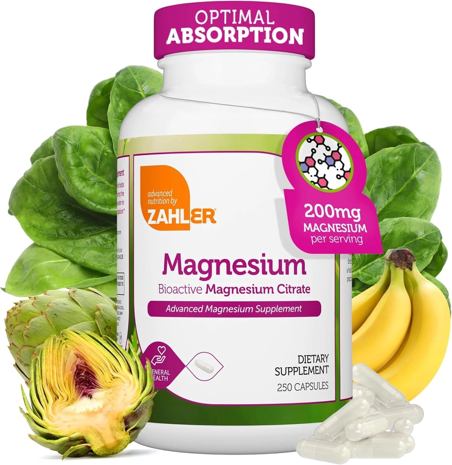 Zahler Magnesium Citrate 200 Mg Capsules, Advanced Magnesium Supplements for Muscle & Nerve Health, Bioactive Magnesium, 250 Capsules