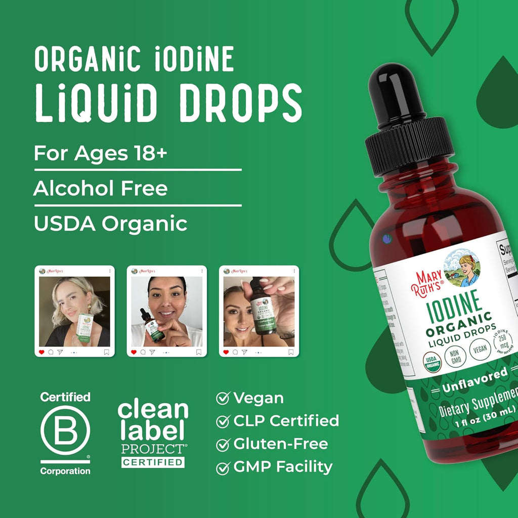 Maryruth Organics Iodine Liquid Drops | Potassium Iodide | 1 Year Supply | 450 Servings | Thyroid Health | USDA Organic| Vegan | Non-Gmo | Gluten Free | 1 Fl Oz
