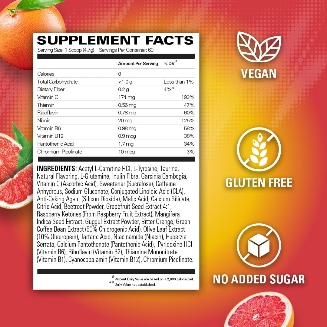 EHP Labs Oxyshred Pre Workout Powder - Preworkout Powder with L Glutamine & Acetyl L Carnitine, Energy Boost Drink - Pink Grapefruit, 60 Servings