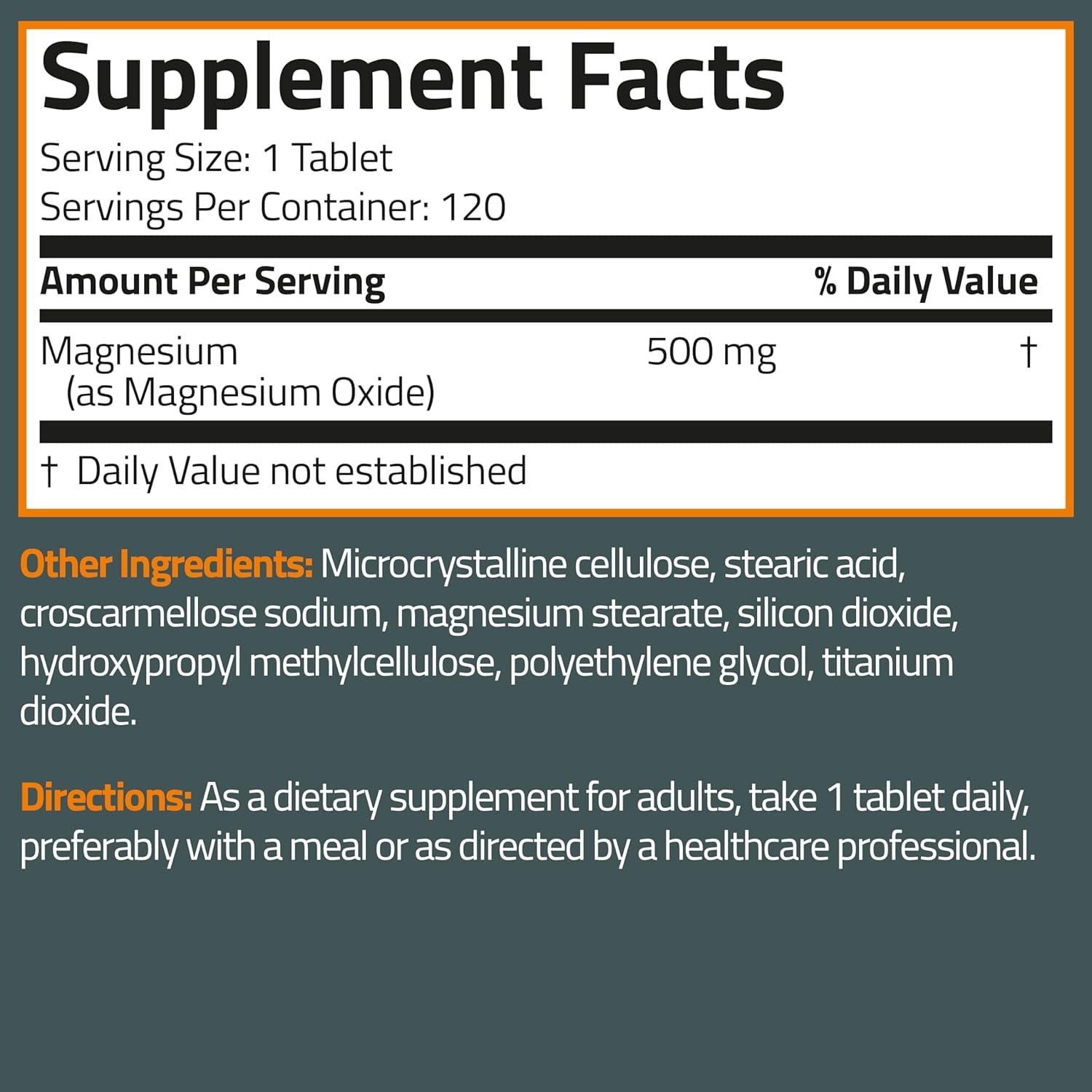 Magnesium 500 MG Supports Bone & Muscle Health & Nervous System Support - Non-Gmo, 120 Vegetarian Tablets