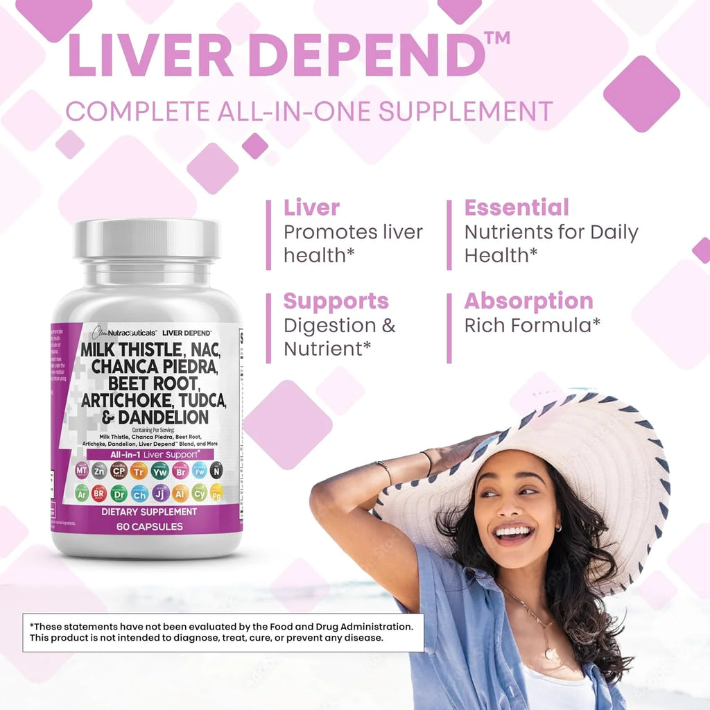 Clean Nutraceuticals Milk Thistle NAC Chanca Piedra Beet Root Artichoke Dandelion Root - Liver Cleanse Detox & Repair Supplement plus TUDCA Choline & Ginger 60 Count