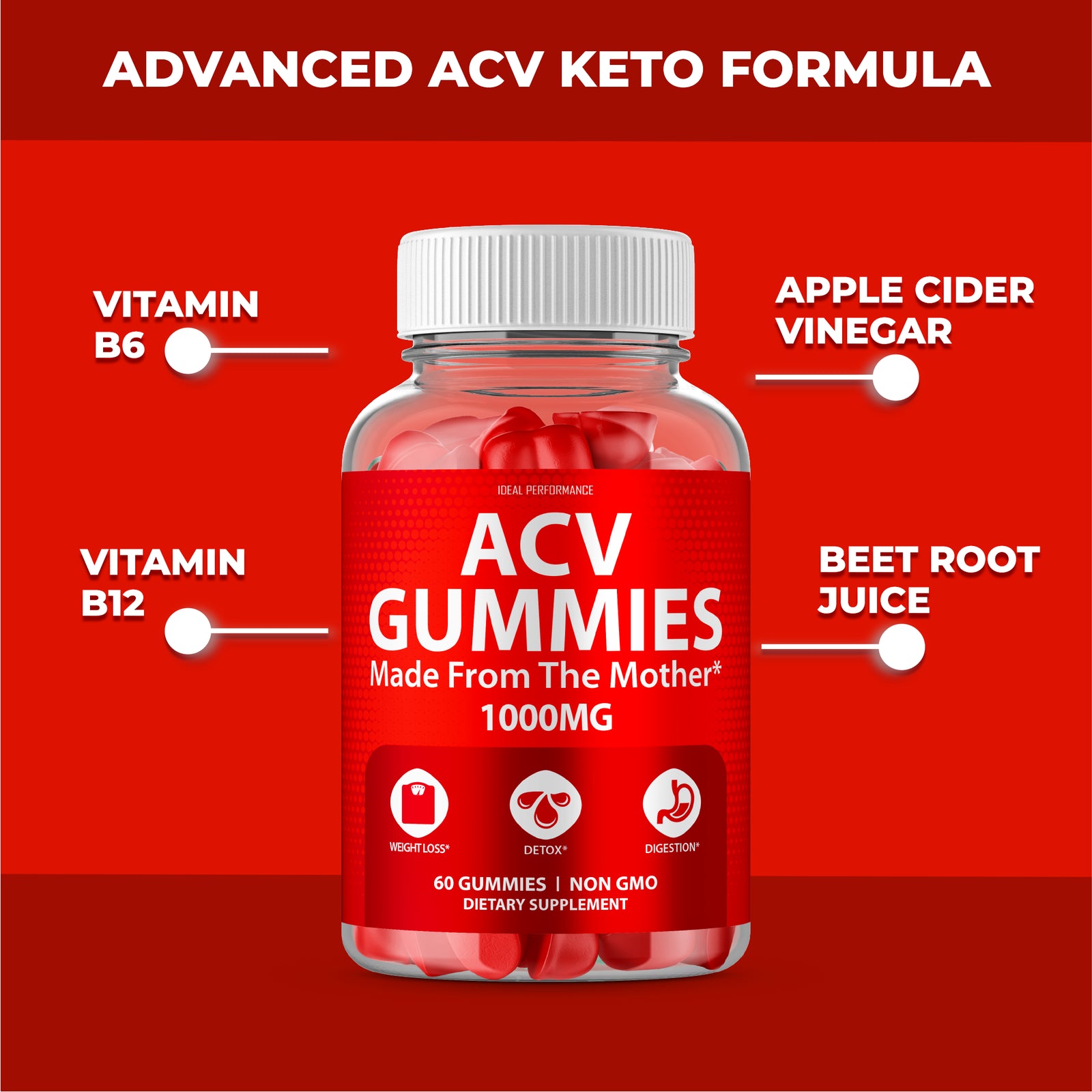 ACV Gummies with Mother 1000 Mg Apple Cider Vinegar (60 Gummies)