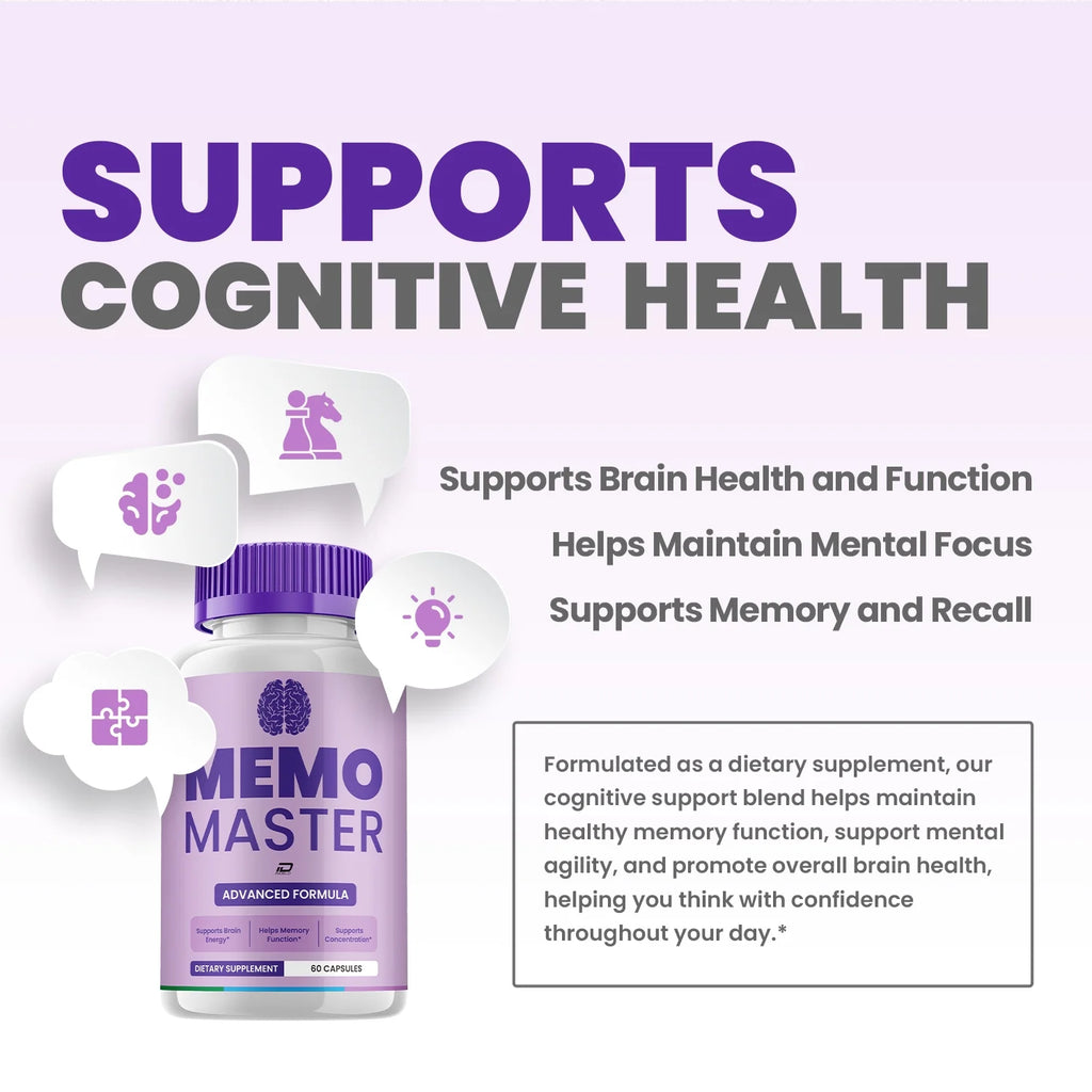 Memo Master Supplement Capsules – Memomaster All-Natural Maximum Strength Formula Focus Pills, Memory Support and Reviews (2 Pack – 120 Capsules)