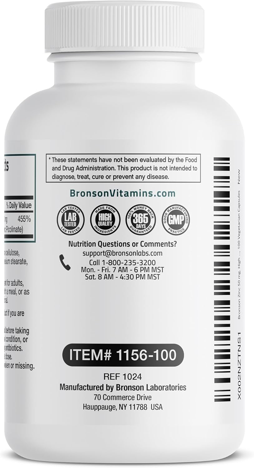 Zinc 50Mg Complex High Potency Immune Support Supplement & Antioxidant and Skin Health - Non GMO, 100 Vegetarian Capsules
